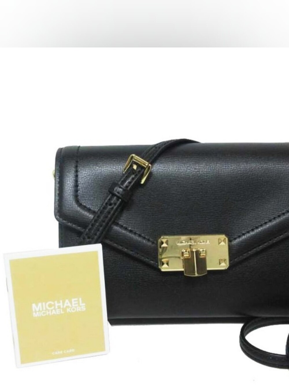 Michael Kors Black Leather Crossbody with Gold Lock Detail